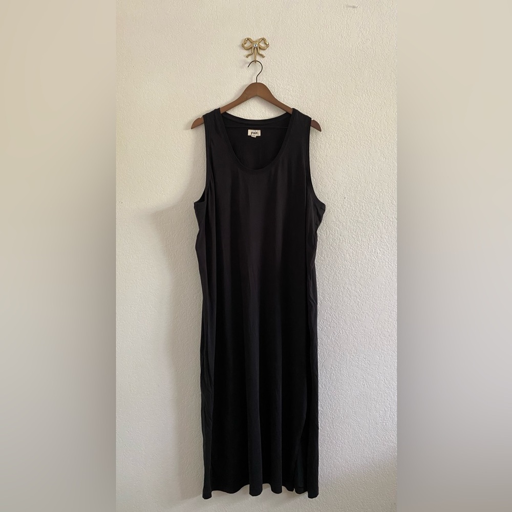 Pact Women's Black Maxi T-Shirt Dress XXXL Organic Cotton Sleeveless Side Slit